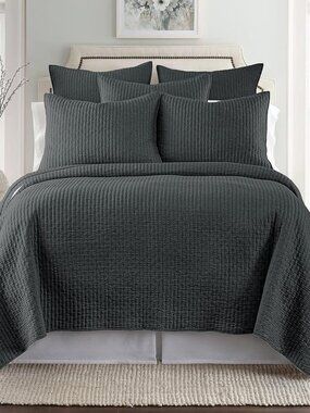 Levtex Home - Cross Stitch Charcoal Quilt Set - 100% Cotton - King/Cal King Quil